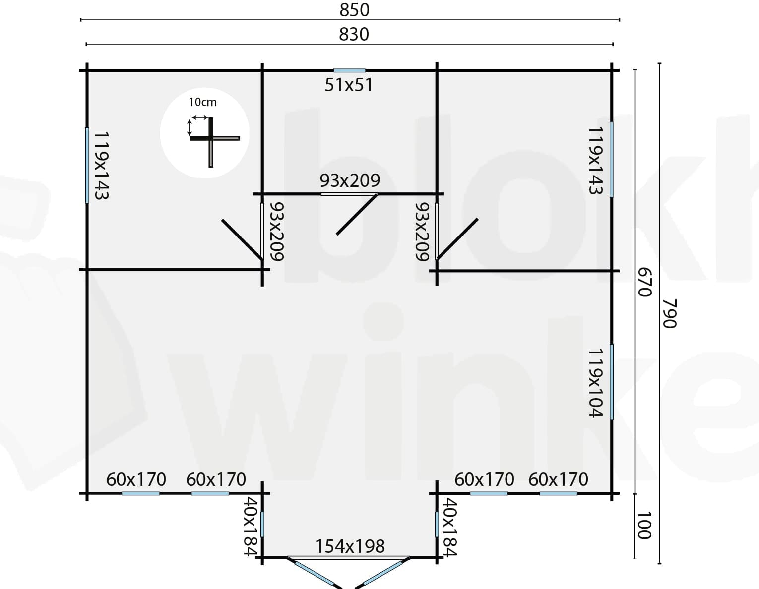 Plattegrond Blokhut Mullingar Geïmpregneerd | Inclusief fundamentbalken, shingles, startset en bezorging!