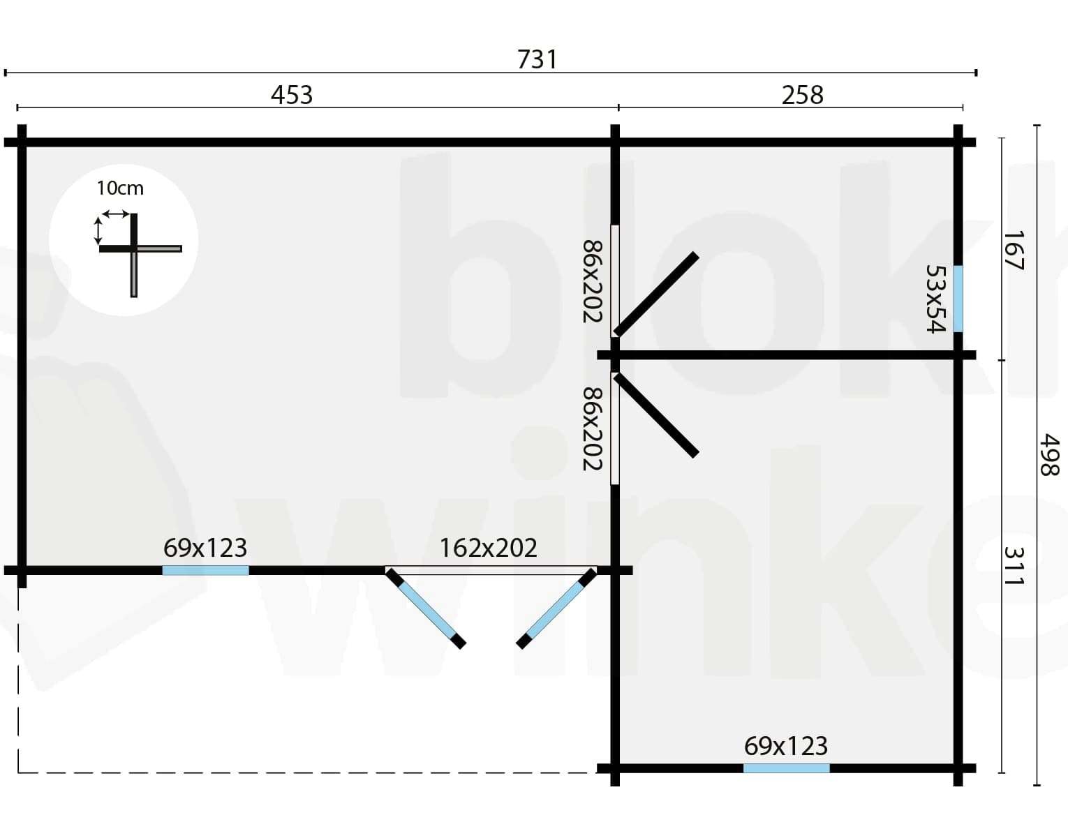 Plattegrond Blokhut Ollie Geïmpregneerd | Inclusief fundamentbalken, shingles, startset en bezorging!