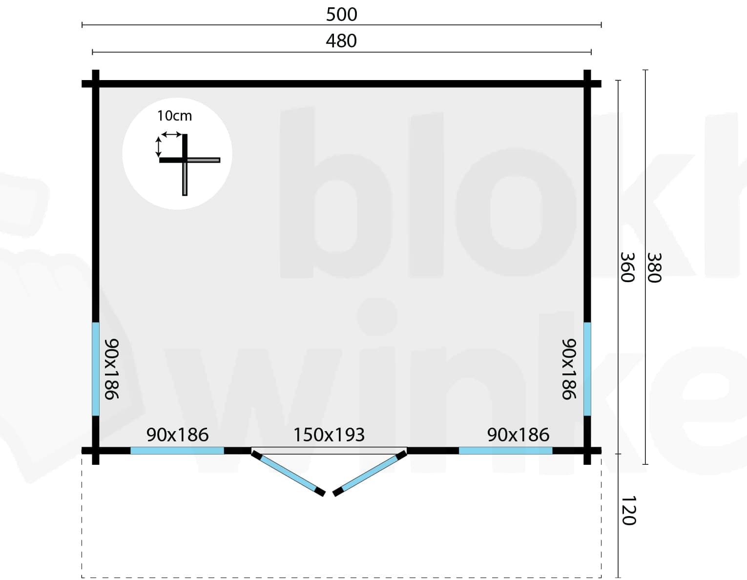 Plattegrond Blokhut Mia | Inclusief fundamentbalken, easyroofing, startset en bezorging!