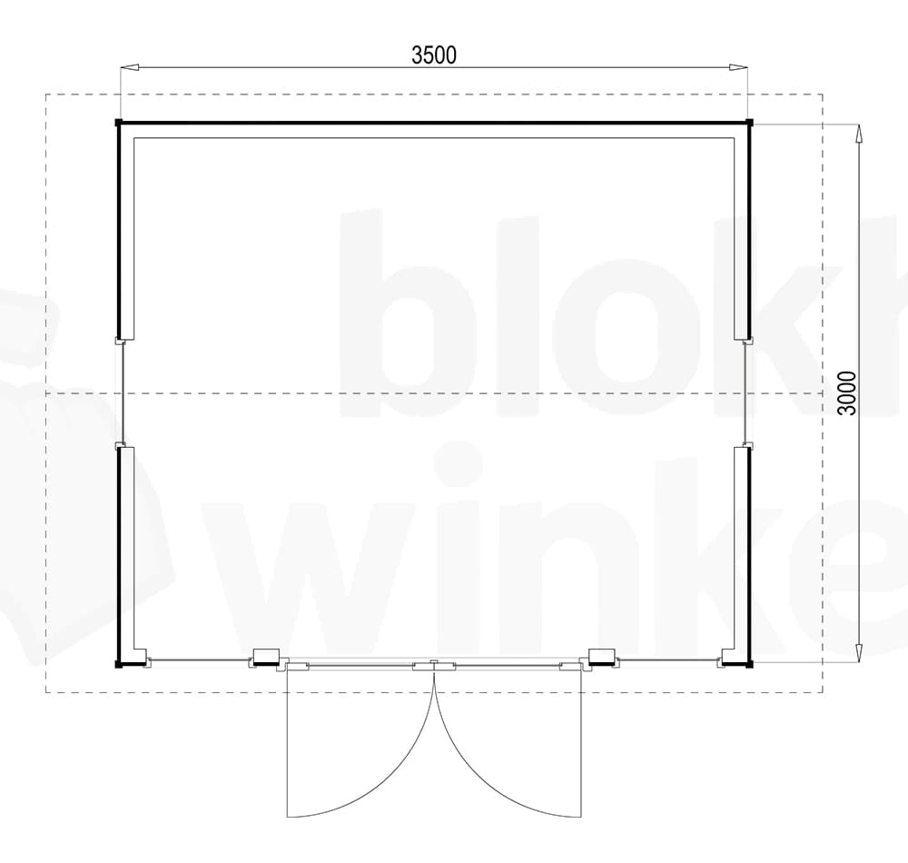 Plattegrond Woodford houtskeletbouw tuinhuis Burlington 350x300