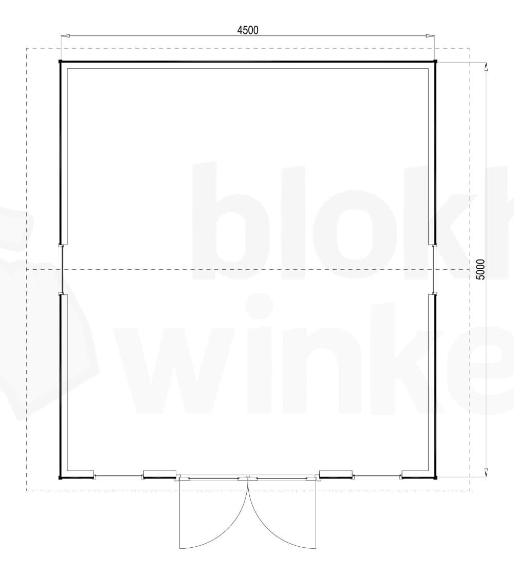 Plattegrond Woodford houtskeletbouw tuinhuis Burlington 450x500