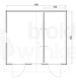 Plattegrond Woodford houtskeletbouw tuinhuis Cardiff 400x350