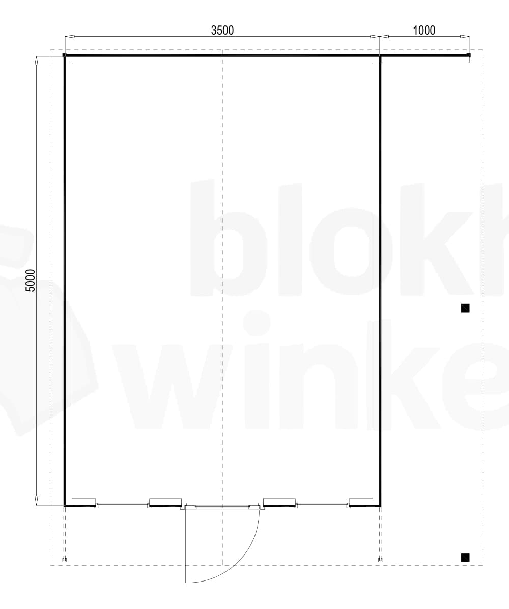 Plattegrond Woodford houtskeletbouw tuinhuis Chicago 350x500