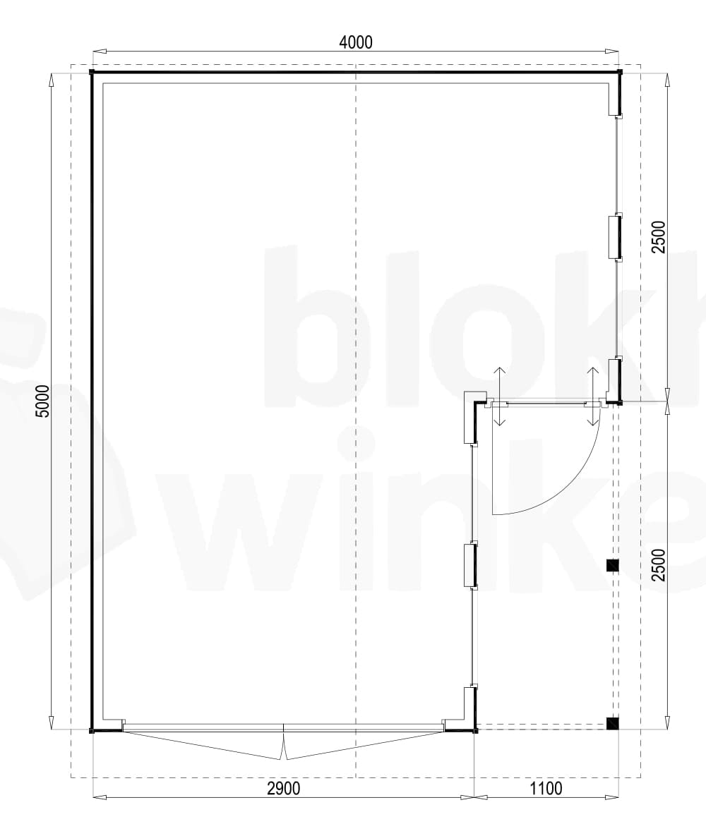 Plattegrond Woodford houtskeletbouw garage Huntsville 400x500