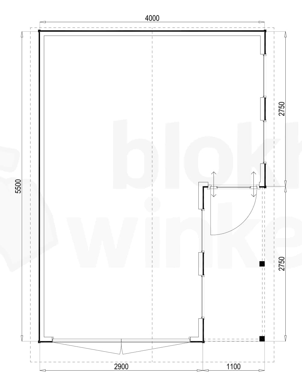 Plattegrond Woodford houtskeletbouw garage Huntsville 400x550