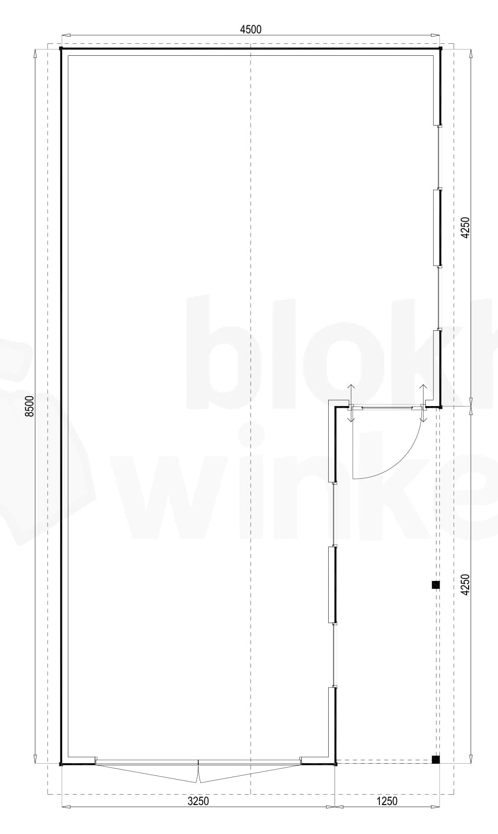 Plattegrond Woodford houtskeletbouw garage Huntsville 450x850