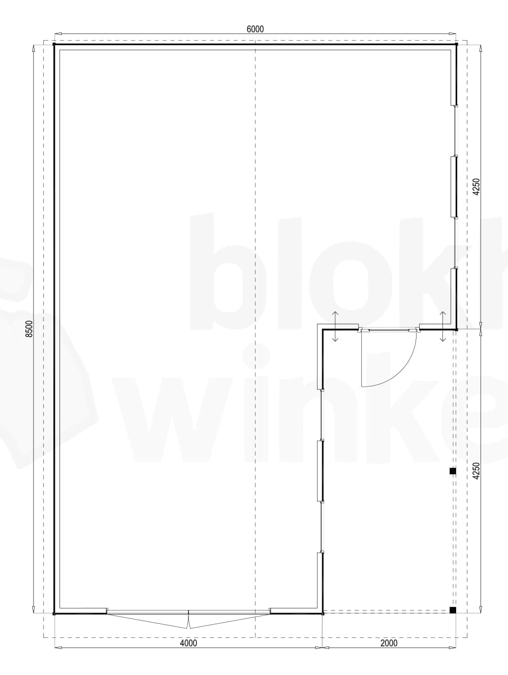 Plattegrond Woodford houtskeletbouw garage Huntsville 600x850