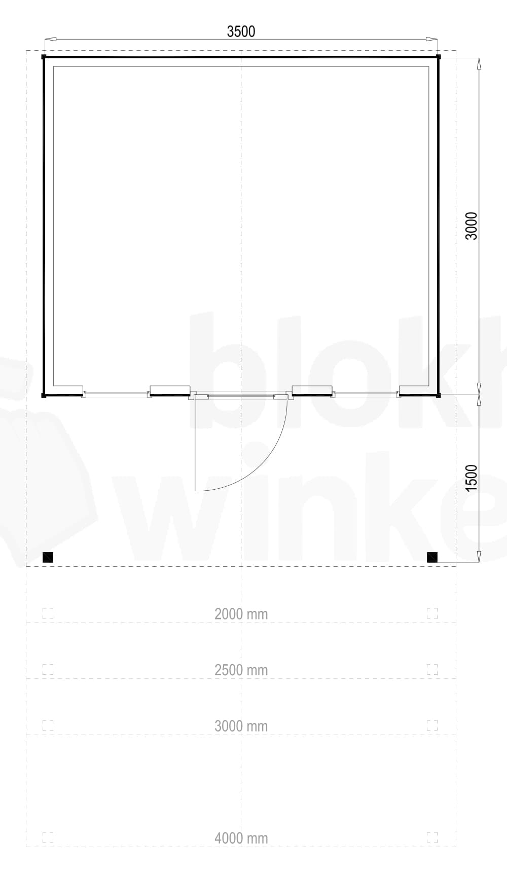 Plattegrond Woodford houtskeletbouw tuinhuis Kansas City 350x300
