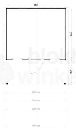 Plattegrond Woodford houtskeletbouw tuinhuis Kansas City 350x300