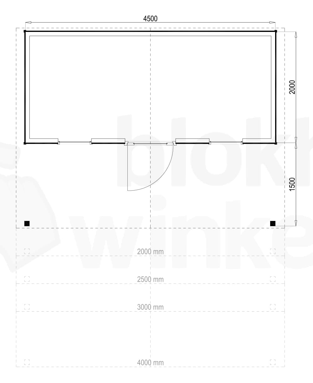 Plattegrond Woodford houtskeletbouw tuinhuis Kansas City 450x200