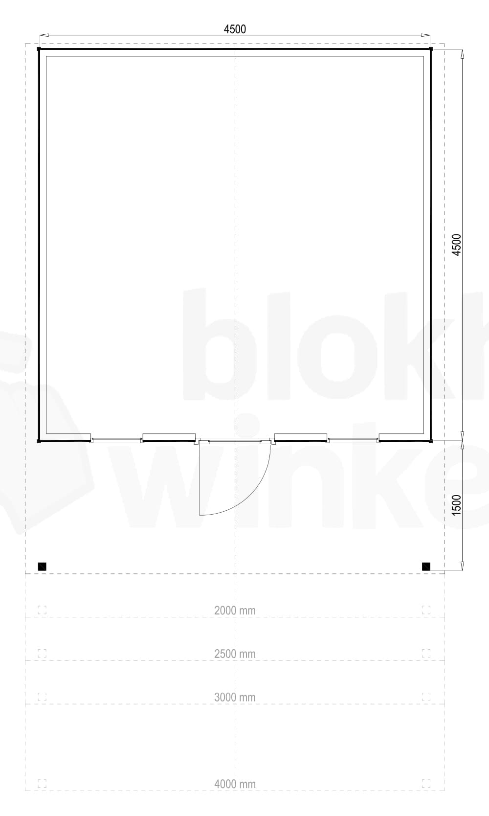 Plattegrond Woodford houtskeletbouw tuinhuis Kansas City 450x450