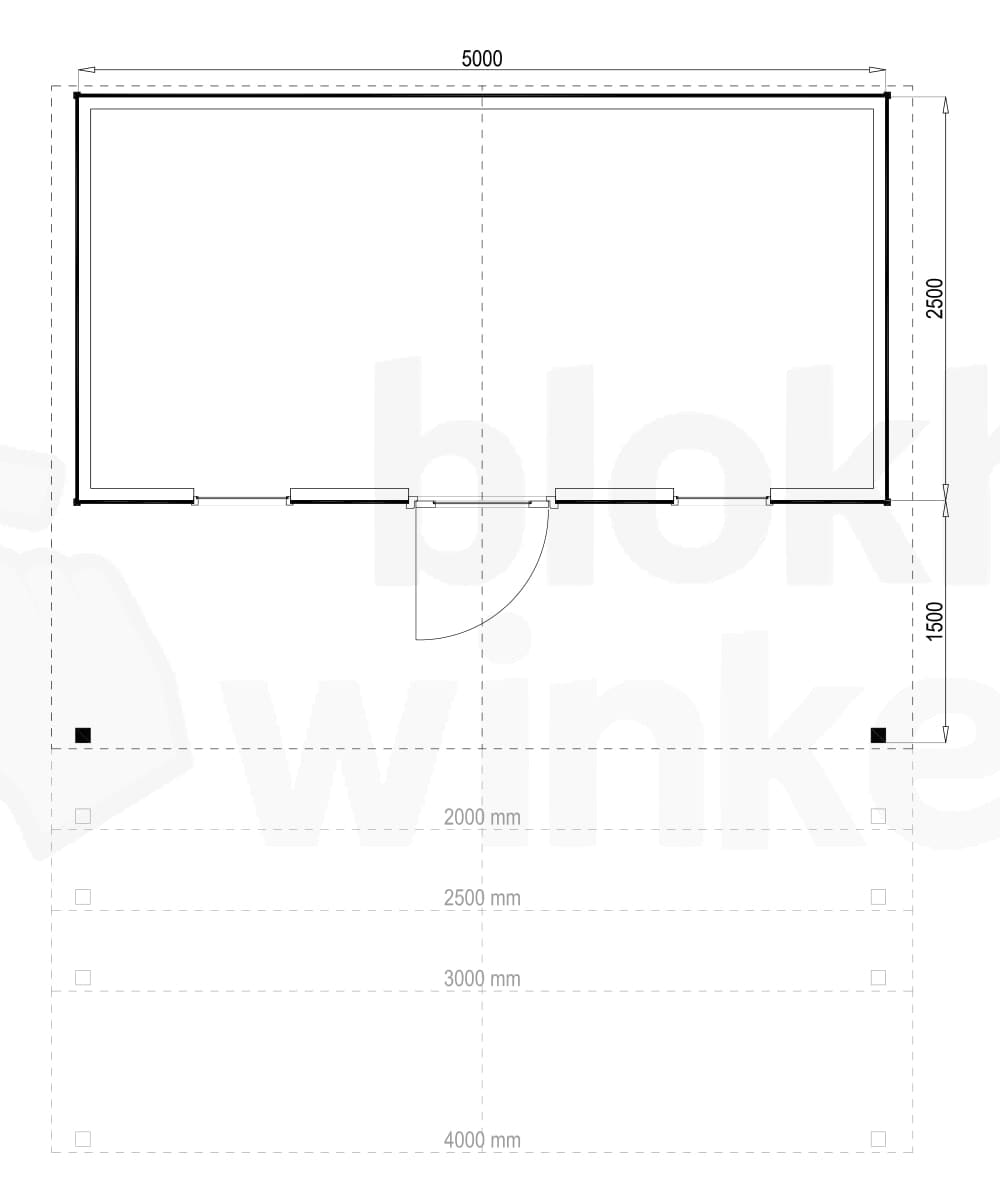 Plattegrond Woodford houtskeletbouw tuinhuis Kansas City 500x250