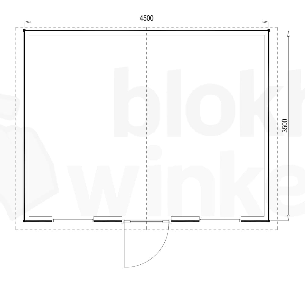 Plattegrond Woodford houtskeletbouw tuinhuis Louisville 450x350