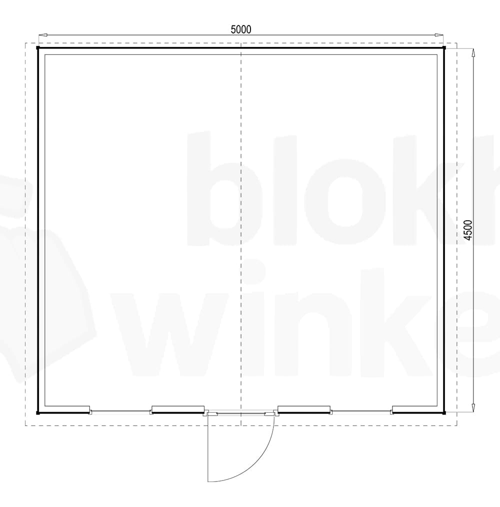 Plattegrond Woodford houtskeletbouw tuinhuis Louisville 500x450