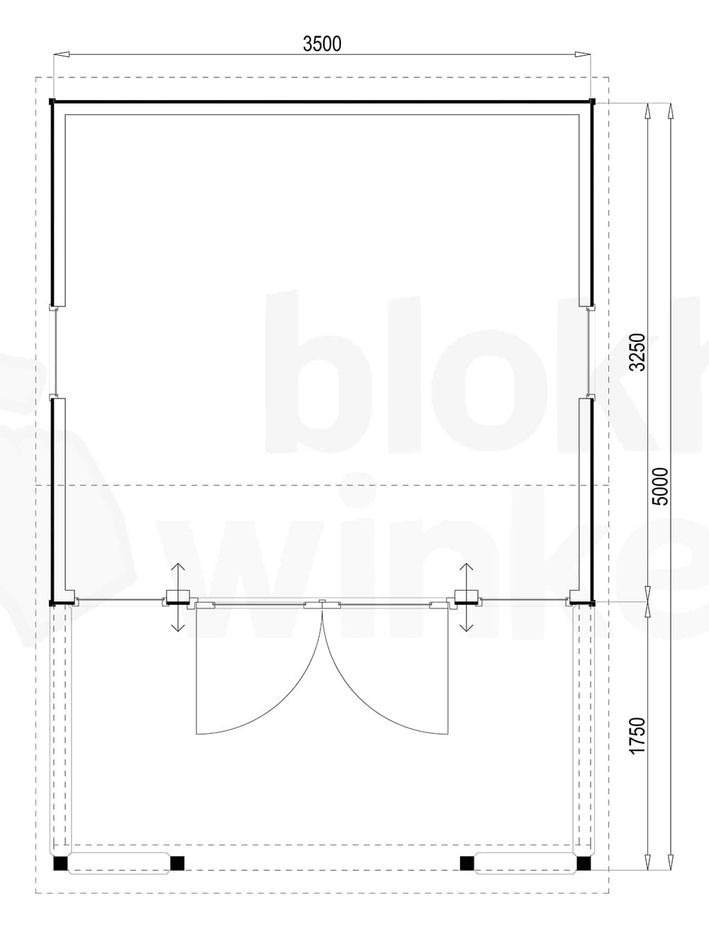 Plattegrond Woodford houtskeletbouw tuinhuis Norwich 350x500