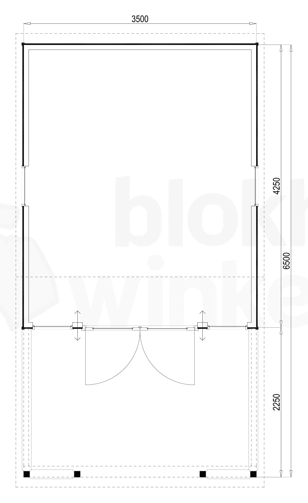 Plattegrond Woodford houtskeletbouw tuinhuis Norwich 350x650