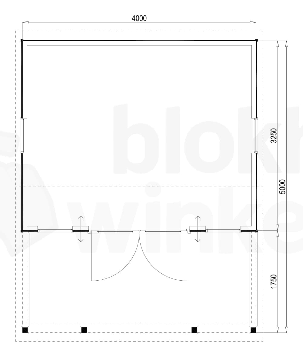 Plattegrond Woodford houtskeletbouw tuinhuis Norwich 400x500