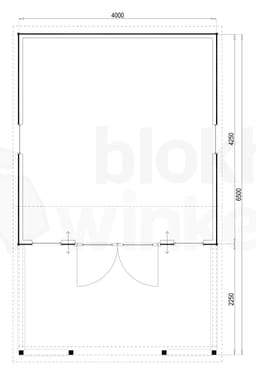 Plattegrond Woodford houtskeletbouw tuinhuis Norwich 400x650