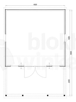Plattegrond Woodford houtskeletbouw tuinhuis Norwich 450x650