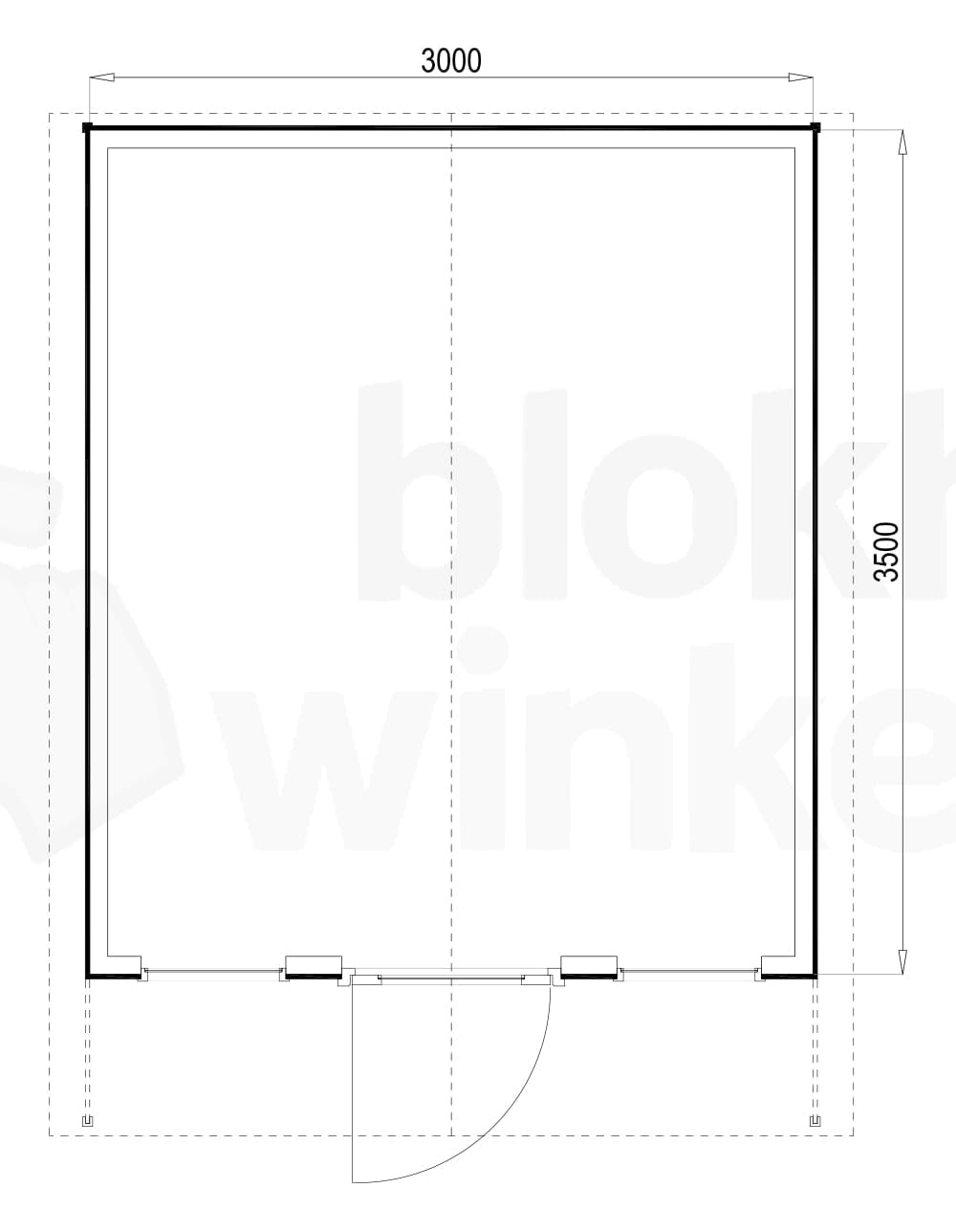 Plattegrond Woodford houtskeletbouw tuinhuis Springfield 300x350