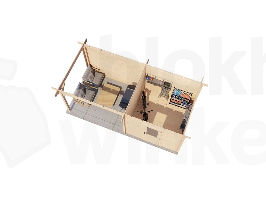 Plattegrond Lugarde Select Blokhut met Overkapping Deventer 250x250cm + 300cm - Onbehandeld