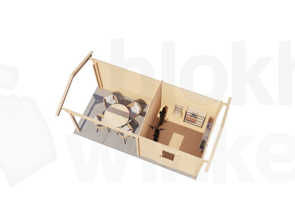 Plattegrond Lugarde Select Blokhut met Overkapping Markelo 250x250cm + 300cm - Onbehandeld