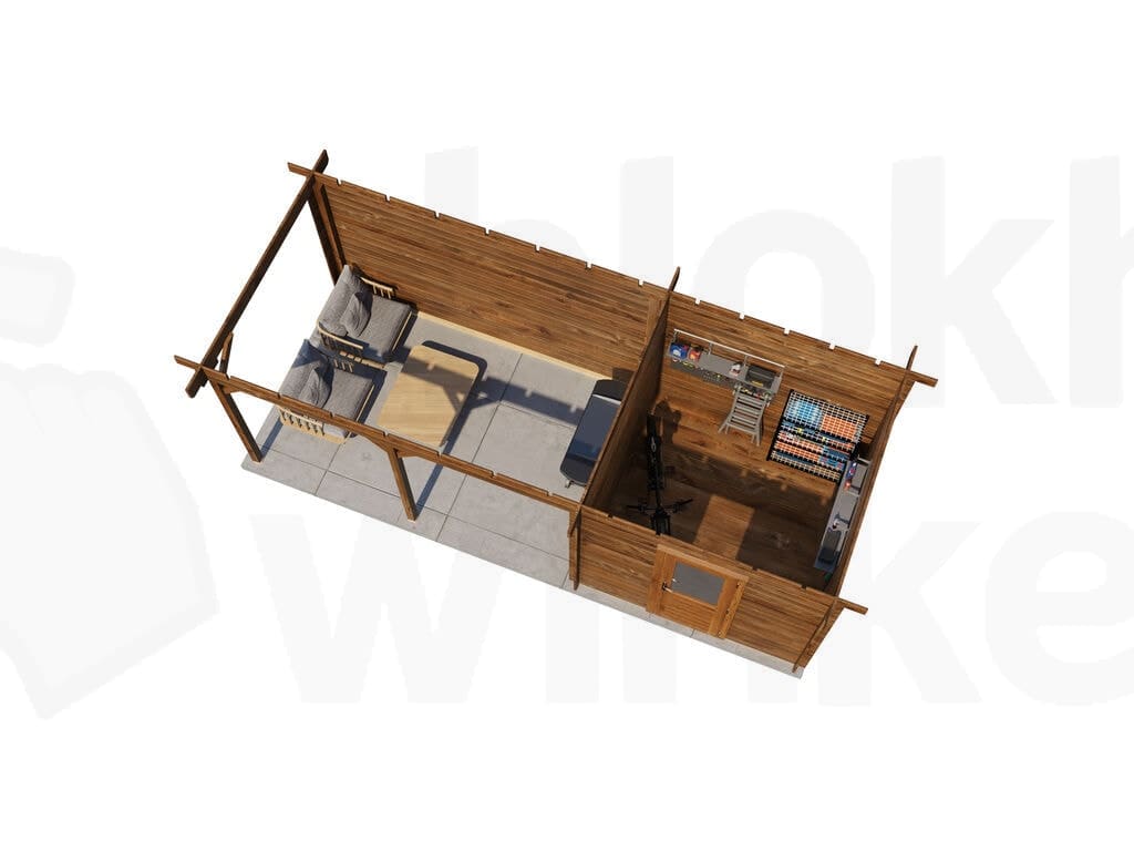 Plattegrond Lugarde Select Blokhut met Overkapping Ede 250x250cm + 400cm - Behandeld