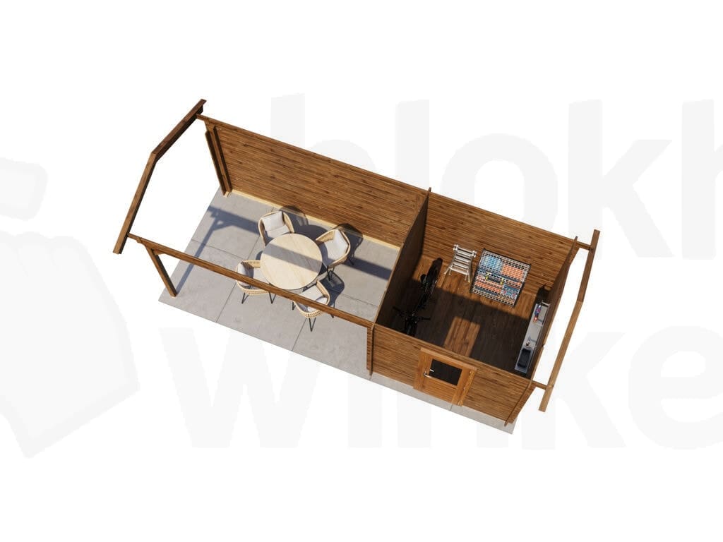 Plattegrond Lugarde Select Blokhut met Overkapping Oldenzaal 250x250cm + 400cm - Behandeld