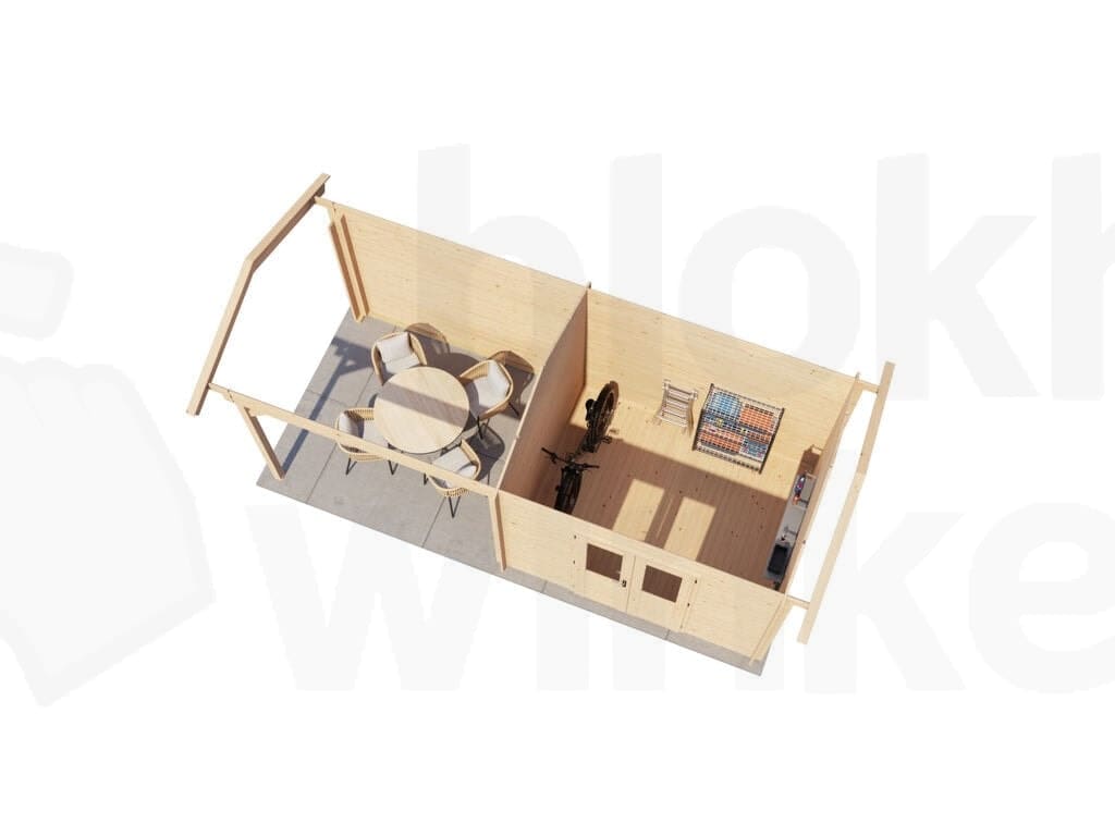 Plattegrond Lugarde Select Blokhut met Overkapping Varsseveld 300x250cm + 300cm - Onbehandeld