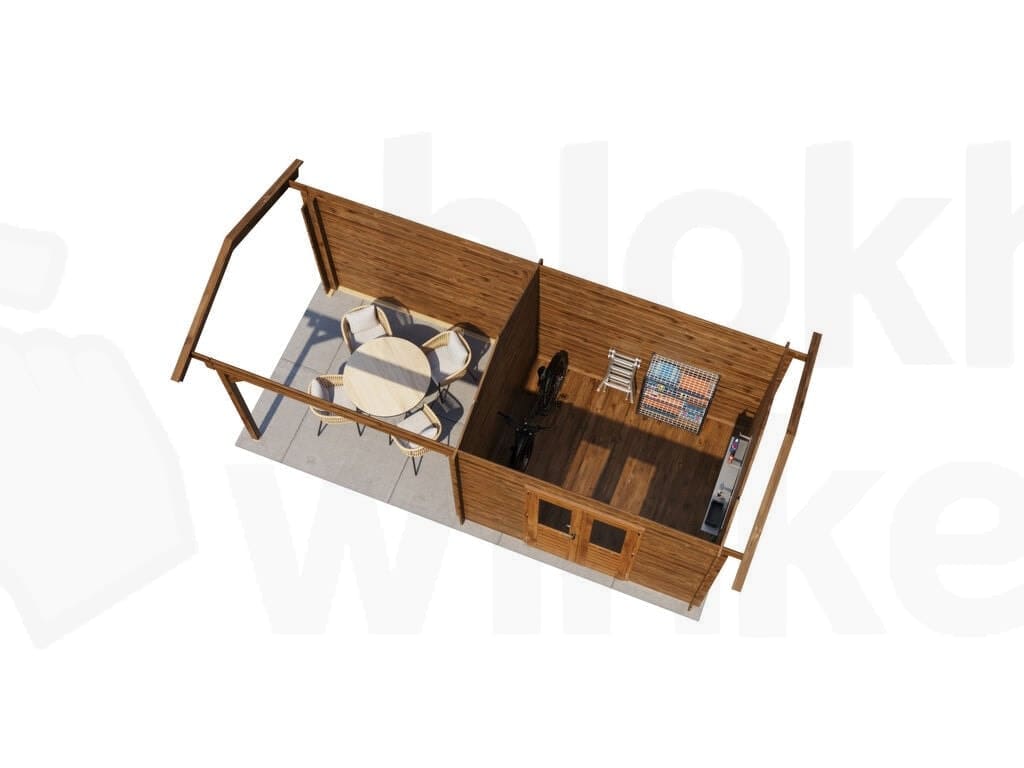 Plattegrond Lugarde Select Blokhut met Overkapping Varsseveld 300x250cm + 300cm - Behandeld