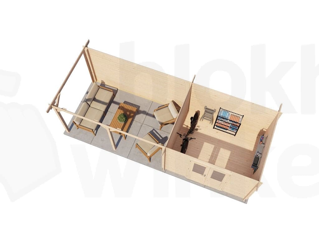 Plattegrond Lugarde Select Blokhut met Overkapping Zandvoort 300x250cm + 400cm - Onbehandeld