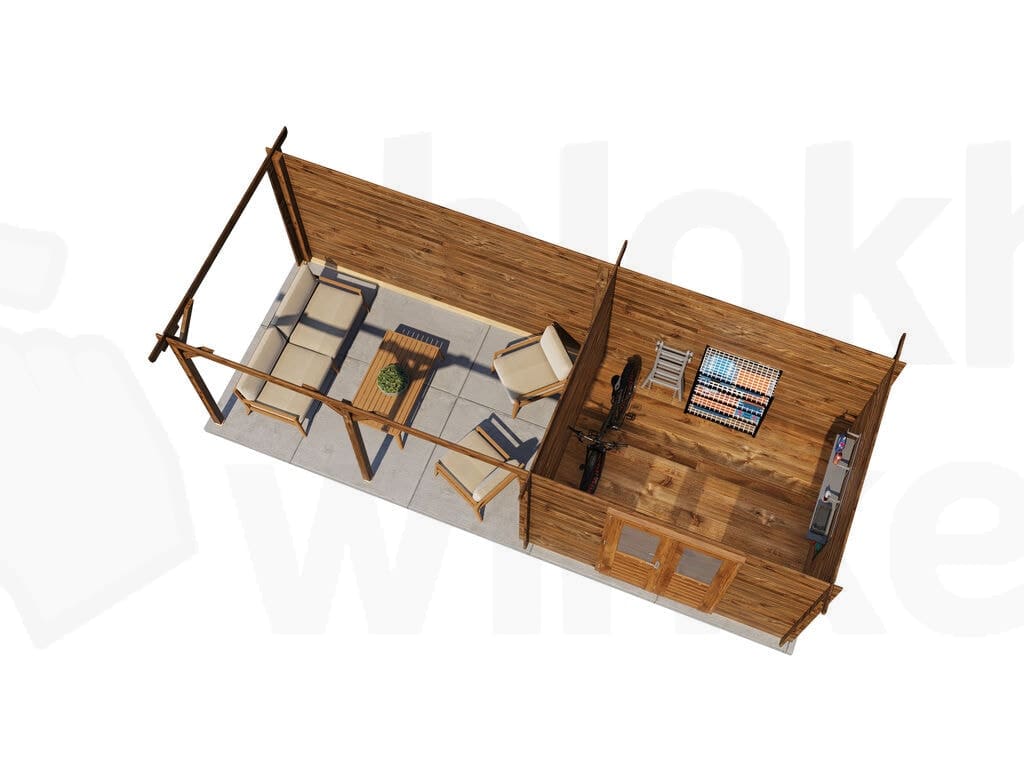 Plattegrond Lugarde Select Blokhut met Overkapping Zandvoort 300x250cm + 400cm - Behandeld