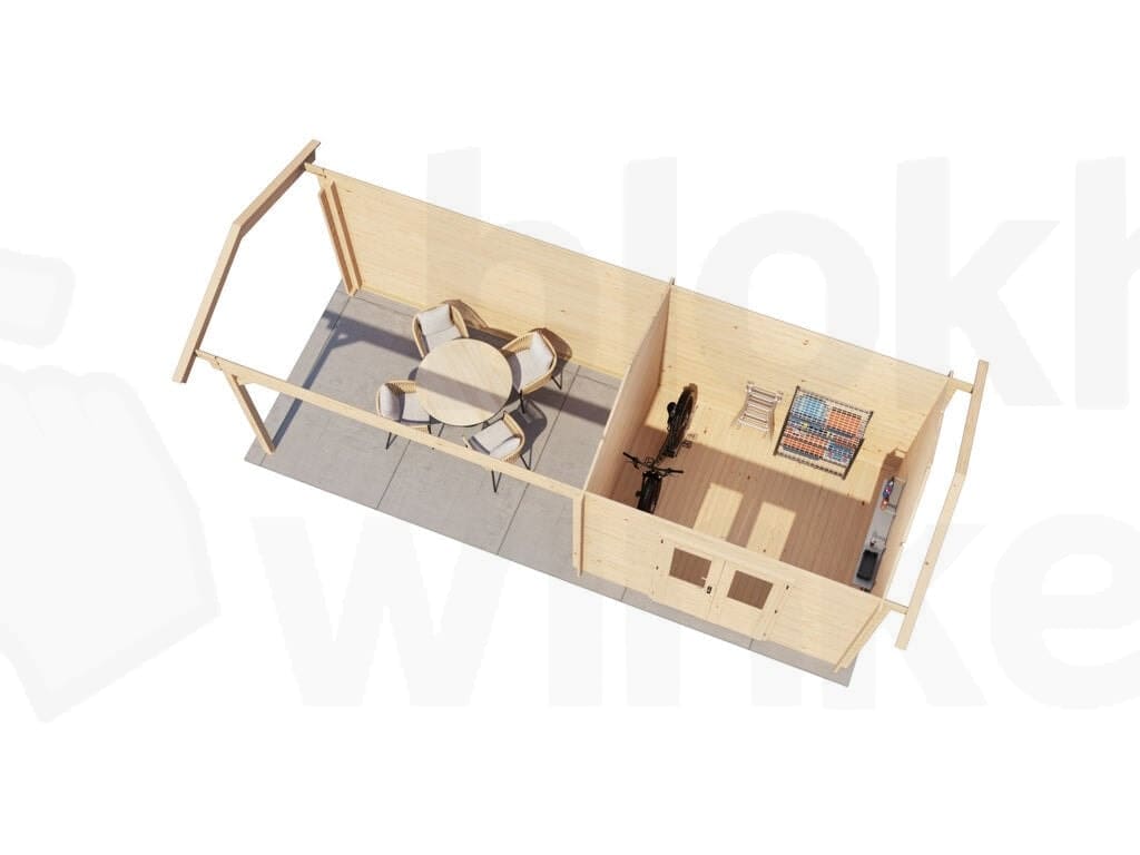 Plattegrond Lugarde Select Blokhut met Overkapping Borne 300x250cm + 400cm - Onbehandeld