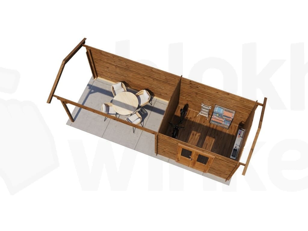 Plattegrond Lugarde Select Blokhut met Overkapping Borne 300x250cm + 400cm - Behandeld