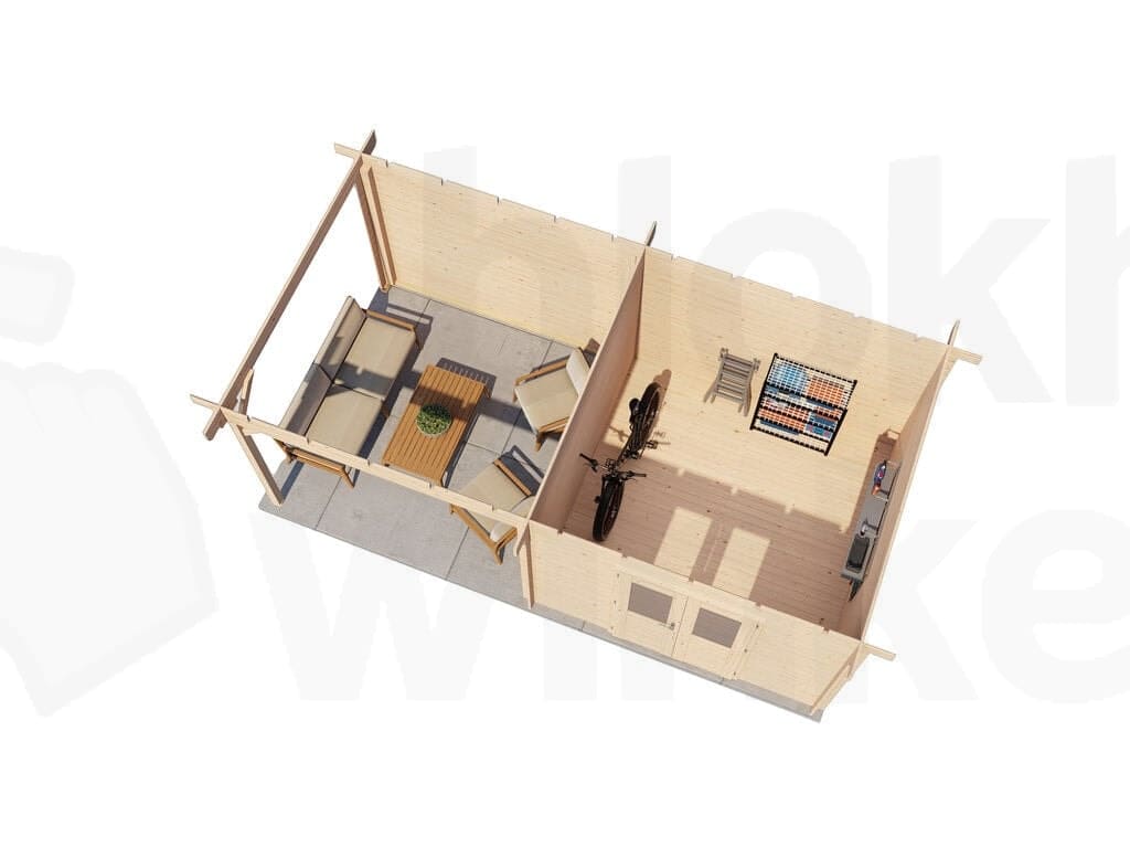 Plattegrond Lugarde Select Blokhut met Overkapping Hilversum 300x300cm + 300cm - Onbehandeld