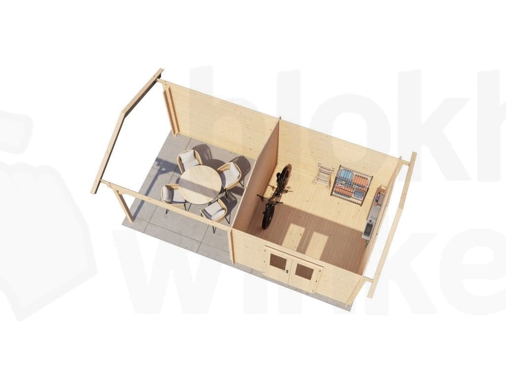 Plattegrond Lugarde Select Blokhut met Overkapping Raalte 300x300cm + 300cm - Onbehandeld