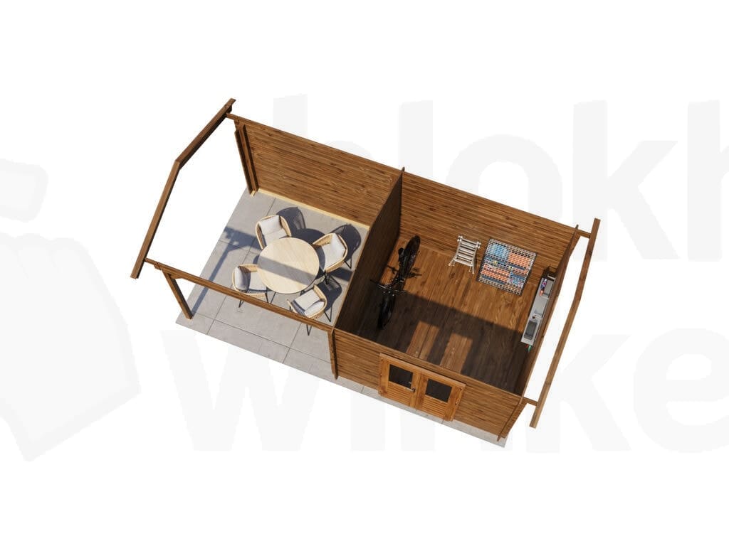 Plattegrond Lugarde Select Blokhut met Overkapping Raalte 300x300cm + 300cm - Behandeld