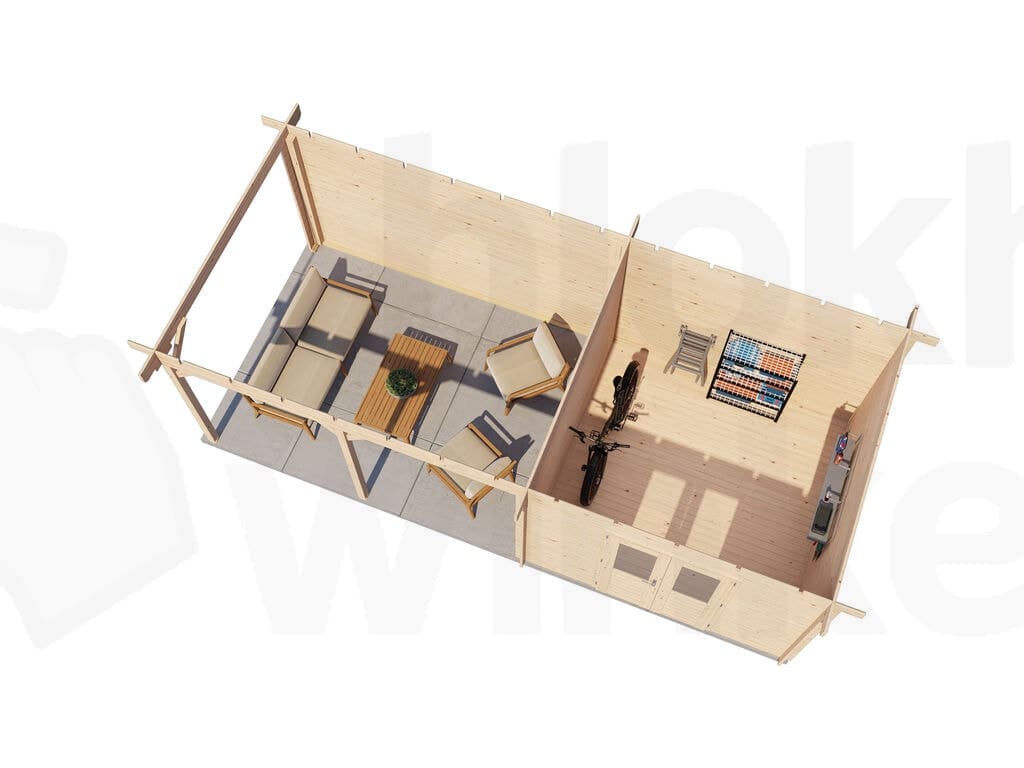 Plattegrond Lugarde Select Blokhut met Overkapping Harderwijk 300x300cm + 400cm - Onbehandeld