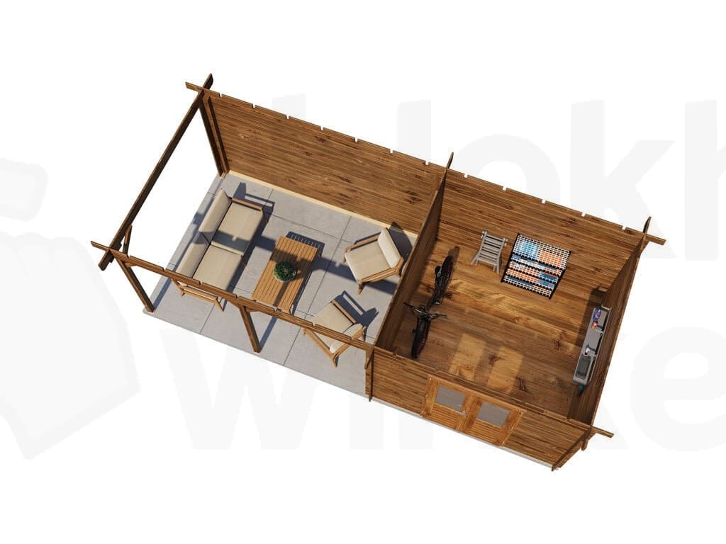 Plattegrond Lugarde Select Blokhut met Overkapping Harderwijk 300x300cm + 400cm - Behandeld