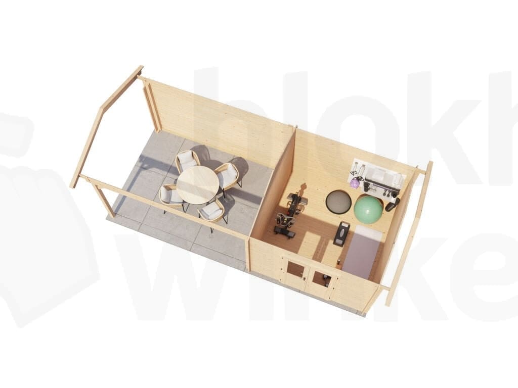 Plattegrond Lugarde Select Blokhut met Overkapping Epe 300x300cm + 400cm - Onbehandeld