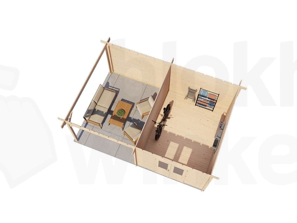 Plattegrond Lugarde Select Blokhut met Overkapping Tiel 300x400cm + 300cm - Onbehandeld