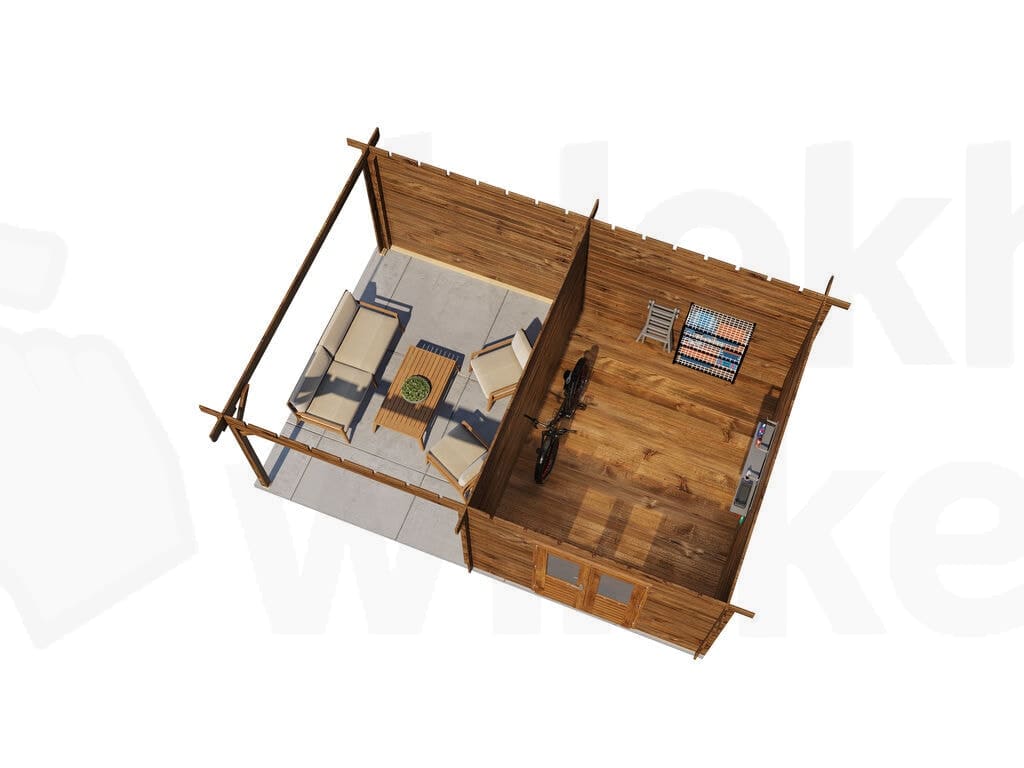 Plattegrond Lugarde Select Blokhut met Overkapping Tiel 300x400cm + 300cm - Behandeld
