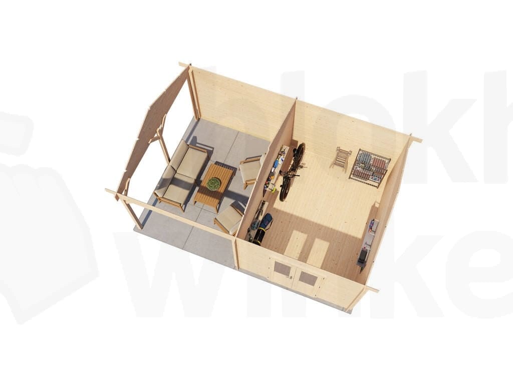Plattegrond Lugarde Select Blokhut met Overkapping Hattem 300x400cm + 300cm - Onbehandeld