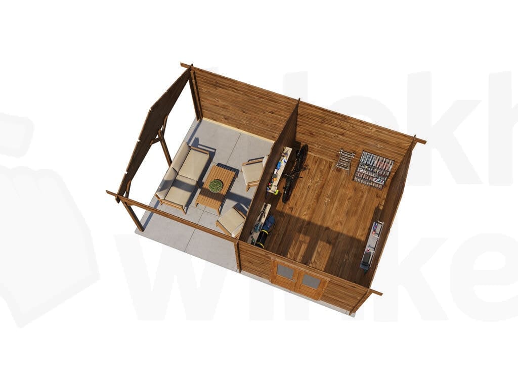 Plattegrond Lugarde Select Blokhut met Overkapping Hattem 300x400cm + 300cm - Behandeld