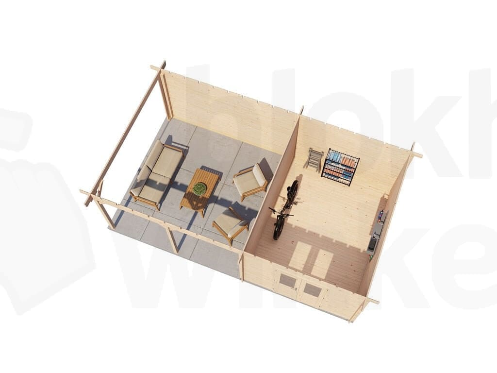 Plattegrond Lugarde Select Blokhut met Overkapping Culemborg 300x400cm + 400cm - Onbehandeld