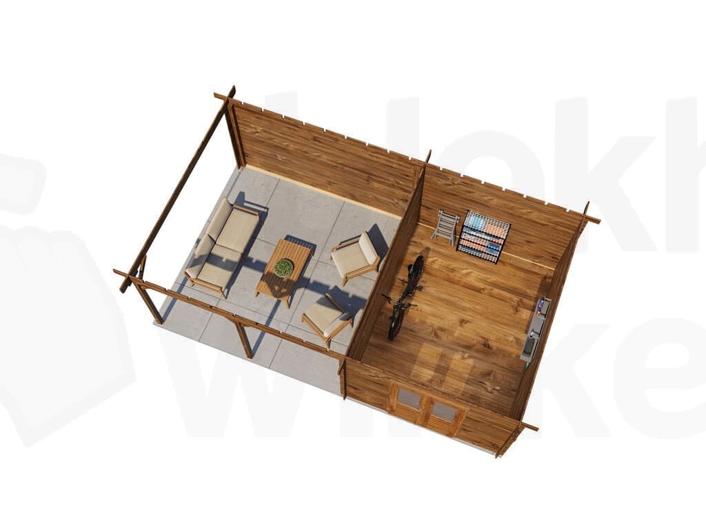 Plattegrond Lugarde Select Blokhut met Overkapping Culemborg 300x400cm + 400cm - Behandeld