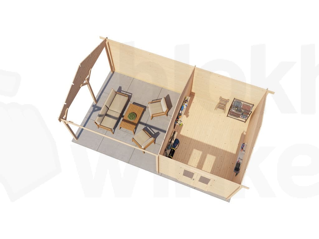 Plattegrond Lugarde Select Blokhut met Overkapping Haaksbergen 300x400cm + 400cm - Onbehandeld