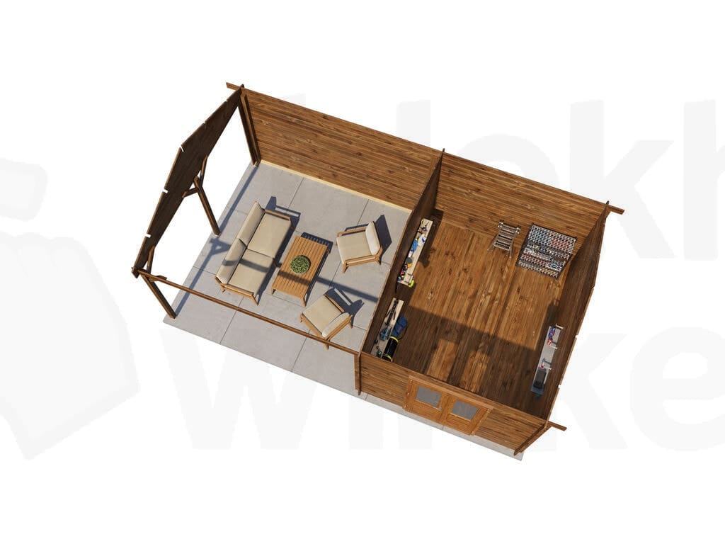 Plattegrond Lugarde Select Blokhut met Overkapping Haaksbergen 300x400cm + 400cm - Behandeld