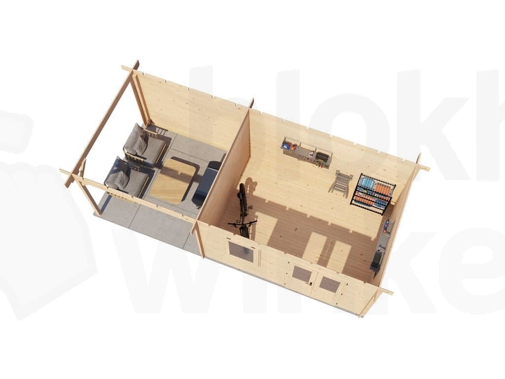 Plattegrond Lugarde Select Blokhut met Overkapping Elst 400x300cm + 300cm - Onbehandeld