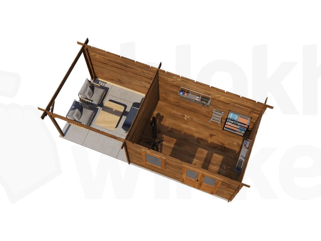 Plattegrond Lugarde Select Blokhut met Overkapping Elst 400x300cm + 300cm - Behandeld